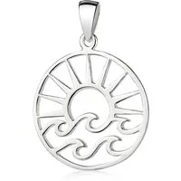Materia Kettenanhänger Damen Sonne Wellen Urlaub rund KA-136, 925 Sterling Silber