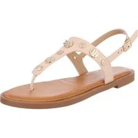 Ital-Design Elegante Sandalen mit goldenen Details für Damen Zehentrenner (89542608) Blockabsatz Riemchensandalen in Beige