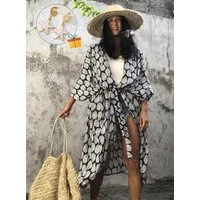 MOPUEA Strandkleid Kaftan Boho Kimono Strandkleid Bikini Cover Up Sommer Beachwear (1-tlg) Luftig mit Batikmuster, leichter Sonnenschutz für Strand und Urlaub
