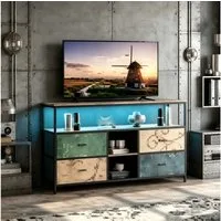 Simurq TV-Schrank Lowboard TV-Bank, mit LED und Schubladen und offenen Regalen (1er Set) mit LED und 4 Schubladen und 2 offenen Regalen, 108x29.8x76.8