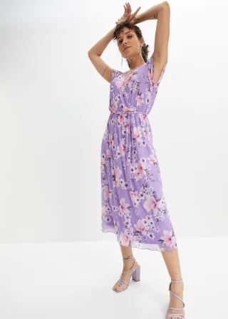 bonprix Midikleid aus Mesh, lila, Gr.32/34 (XS), Modernes Kleid mit Bindegürtel