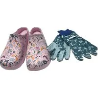 Steinnacher Bärbel Damen Gartenclogs Schmetterling rosa mit passenden Gartenhandschuhen Clog