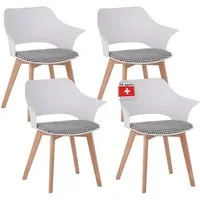 Albatros International Esszimmerstuhl Esszimmer Stühle 4 er Set AALBORG, Stuhl Stühle Esszimmerstühle (4er Set Weiß Buche), Buche Massiv-Holz, Esszimmerstuhl Küchenstühle, mit Armlehnen, Stoff