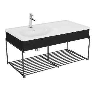 VitrA Equal Set Waschtisch asymmetrisch 103 cm mit Holzblende und Ablagegitter Schwarz-Eiche,64091 64091