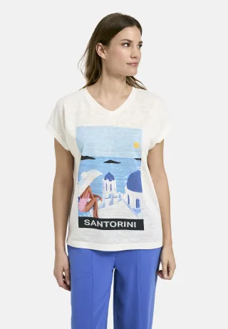 Milano Italy - Shirt w oversized shoulder + roundneck and Artwork offwhite - Gr. - XL
