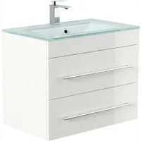Magnolia Home Waschtisch Badmöbel Vitro 750 mit Glaswaschbecken SoftClose weiss hochglanz