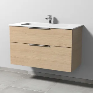 Sanipa 3way Keramik-Set Design Keramik-Waschtisch und Unterbau mit 2 Auszügen, Eiche-Nordic UM48148