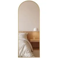 Hopibath Standspiegel groß Gold 150x50cm Ganzkörperspiegel Oval (Garderobenspiegel Bogenspiegel Hochspiegel, 5mm HD Glas, mit Alurahmen), Explosionsgeschutz, Umweltschutz