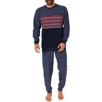 Normann Pyjama Herren Frottee Pyjama, Schlafanzug mit Bündchen und Rundhals