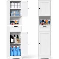 Blishom Hochschrank Badezimmerschrank Hochschrank, Schmaler Badschrank 170cm mit Schublade, Verstellbare Regale, Freistehend