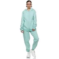 L.gonline Freizeitanzug Damen Jogginganzug einfarbig 100% Baumwolle 586 Mint XXL (Kapuzenjacke mit Reißverschluss, Hose, 2-tlg), Fitness Freizeit Casual