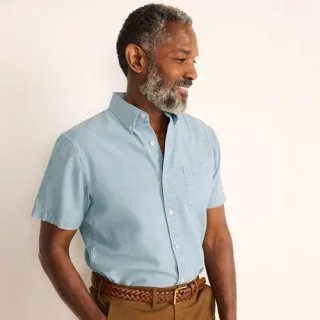 Chambray-Kurzarmhemd für Herren, Classic Fit, Herren, size: regular, Blau, Baumwolle, by Lands' End