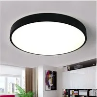 style home LED Deckenleuchte Flach Rund Deckenlampe aus Metall, Warmweiß 3000K, 24W/36W/48W, LED fest integriert, nicht dimmbar, Warmweiß 3000K, Schwarz 50*50*4cm für Schlafzimmer Wohnzimmer Küche Büro Flur Diele