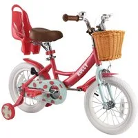 RULLY Kinderfahrrad Kinderfahrrad für Mädchen 12/14/16 Zoll, 2–7 Jahre, 1 Gang, Mit Lenkerkorb, Puppensitz und abnehmbaren Stützrädern