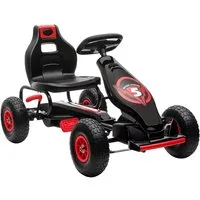 HOMCOM Go-Kart Kinderfahrzeug, Tretfahrzeug, Pedal und Handbremse, Outdoor, für Garten, Balkon, Rot+Schwarz