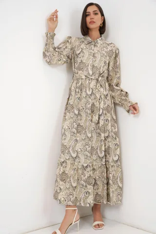 Maxi-Kleid mit Paisley-Print und Gürtel
