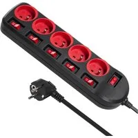 Maclean MCE204 Farbenfroh 5‑fach 1,5 m Kabel (Typ E) Steckdosenleiste 5-fach (Ein- / Ausschalter, separate Ein- / Ausschalter, Schalterbeleuchtung, Kindersicherung, Kabellänge 1.5 m), mit separaten Schaltern LED‑Beleuchtung