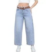 Ital-Design Ankle-Jeans Damen Wide-Leg Jeans High Waist Casual Denim Pants (91978458) Used-Look Relaxed Fit Jeans in Hellblau