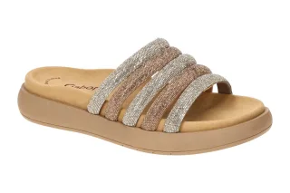 Gabor 83.752.82 Damen Pantoletten gold kombi - Bequeme Schuhe mit Gummisohle