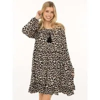 Zwillingsherz Sommerkleid "Leo Dream" Leomuster, figurumspielend, Kordel mit Tassel, lange Ärmel