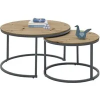 Stolkom Sp.z.o.o. Satztisch (2er Set) in Eiche Dekor, schwarz, MDF, Metall - 45x80 (HxD) (2er Set, Couchtisch 2er Set)