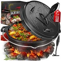 KESSER Feuertopf, Gußeisen, Dutch Oven Set BBQ Feuertopf Schmortopf, Gusseisen Topf
