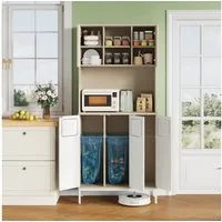 REDOM Küchenbuffet Integrierte Mülltrennung, Ablage für Mikrowelle & Geräte (Packung, 1-St., 80x181x35 cm Müllsammelschrank in Hellholz-Weiß mit 3 Türen) Aufbewahrung für Küche, Hauswirtschaftsraum & Speisekammer