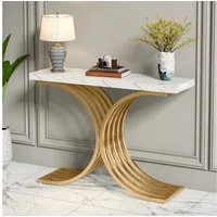 Tribesigns Konsolentisch 100 x 30 x 80 cm Schmal Flurtisch,Beistelltisch mit Gold Metallgestell (Weiß und Gold / Schwarz und Gold), Kleiner Ausstellungstisch, Sofatisch für kleinen Raum Eingang, Flur