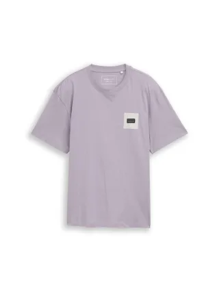 Denim Tom Tailor - Relaxed Fit T-Shirt mit Print soft lilac grey - Gr. - L