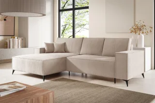 Ecksofa Schlafsofa FIORE Stoff ARAGON Creme Ottomane Links