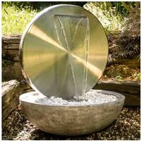 Köhko Gartenbrunnen Ø 55 CM mit LED „Bocca“ aus matt gebürsteten Edelstahl mit Becken