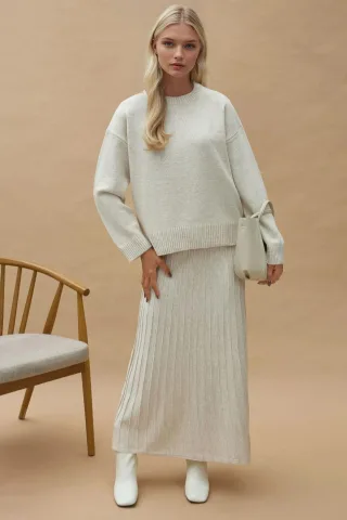 Strukturierter Pullover & Ausgestellter Rock Strick-Set