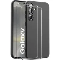CoolGadget Handyhülle Schwarz als 2in1 Schutz Cover Set für das Samsung Galaxy A05s 6,7 Zoll, 2x Glas Display Schutz Folie + 1x TPU Case Hülle für Galaxy A05s