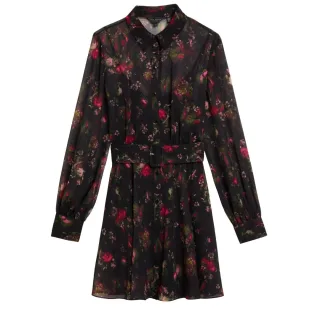 Schwarzes Kleid Von Ted Baker Mit Kragen, Bedruckt Und Knopfleiste