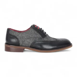 Justin Reess Herren-Brogue-Schuhe aus schwarzem Leder und Tweed - Albert