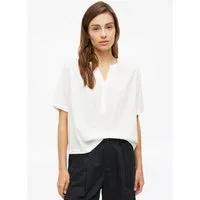 s.Oliver Kurzarmbluse Bluse Strukturierte Viskosemix-Bluse mit Raffung
