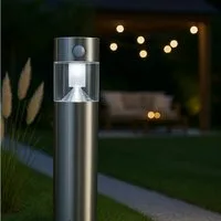 MeLiTec LED Solarleuchte Solar-Gartenleuchte, SO31, Tageslichtweiß, Edelstahl, mit Bewegungsmelder, bis zu 6 Stunden Leuchtdauer