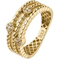 JOBO Goldring Ring Damenring breit dreireihig, 333 Gold mit 12 Zirkonia