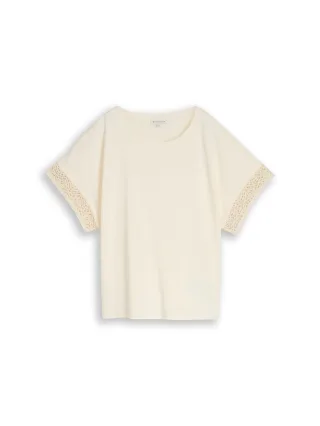 Tom Tailor - Loose Fit T-Shirt mit Crochet-Ärmeln dove white - Gr. - S