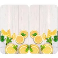 WENKO Herd-Abdeckplatte Universal Modell Zitronen, Glas, Kunststoff, (Set, 2 tlg), Herdabdeckung für alle Herdarten, kratzfest, mit rutschfesten Füßen