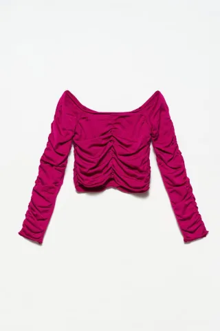 Damen Rippstrick Off-Shoulder Crop Sweater