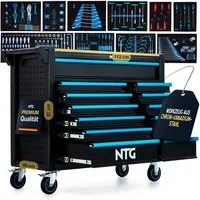 NTG Nutzfahrzeug Technik GmbH Werkzeugwagen Werkstattwagen XXL 471-tlg. mit Holzarbeitsplatte abschließbar, XXL, max. Traglast:450 kg, 471-tlg. Werkzeugset, (471-tlg), XXL Werkzeugwagen 12 Schubladen