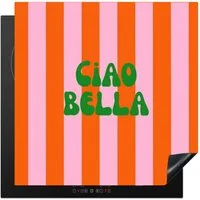 MuchoWow Herd-Abdeckplatte Streifen - Orange - Vertikal - Ciao bella, Vinyl, (1 tlg), Küche Herdabdeckung Ceranfeld Induktionsfeld Vinyl, 60x60 cm