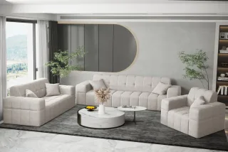 Sofaset Designersofa NANCY 3-2-1 in Stoff Neve Beige
