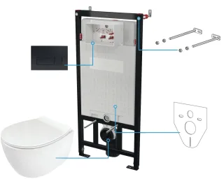 Neuesbad Serie 600 Wand-WC Set inkluisve Sitz + Spülkasten inklusive Betätigungsplatte schwarz NB1CDLN6ZPW1
