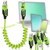 shop'n smile ideoon 4in1 Spiralladekabel 65W 1,5m USB-C auf USB-C Multi-Kabel mit Adaptern Laptop-Ladegerät (1-tlg., 1er/2er/4er-Set, 65W Multi-Spiralkabel USB-C USB-A & Lightning 1,5m flexibel TPE/Zink)