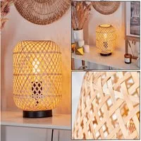 hofstein Tischleuchte moderne Boho Tischlampe aus Metall/Bambus in Schwarz/Natur, ohne Leuchtmittel, Schirm in Gitter-Optik, An-/Ausschalter, 1 x E27, ohne Leuchtmittel