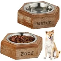 relaxdays Napf-Set Hunde Napfset mit Holzhalterung