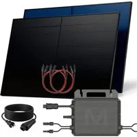 SUNNIVA Balkonkraftwerk 1000W BIFAZIAL FULLBLACK komplett Steckdose, (MARSTEK 800W Wechselrichter, PV Solaranlage, 2x 500W Glas Solarmodule, inkl. 5m Kabel, Bluetooth WIFI, Komplettset)