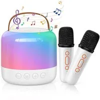 MOPUEA Mini Karaoke Maschine mit 2 Kabellosen Mikrofonen Karaoke-Anlage Bluetooth-Lautsprecher (5 W, mit LED Lichteffekt, USB-Ladung,Geburtstags- und Urlaubsgeschenk)